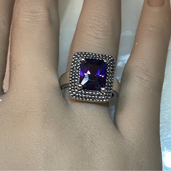 🫐Beautiful Art Deco Cushion Cut Deep Purple Amethyst Dinner Ring! - Picture 10 of 15